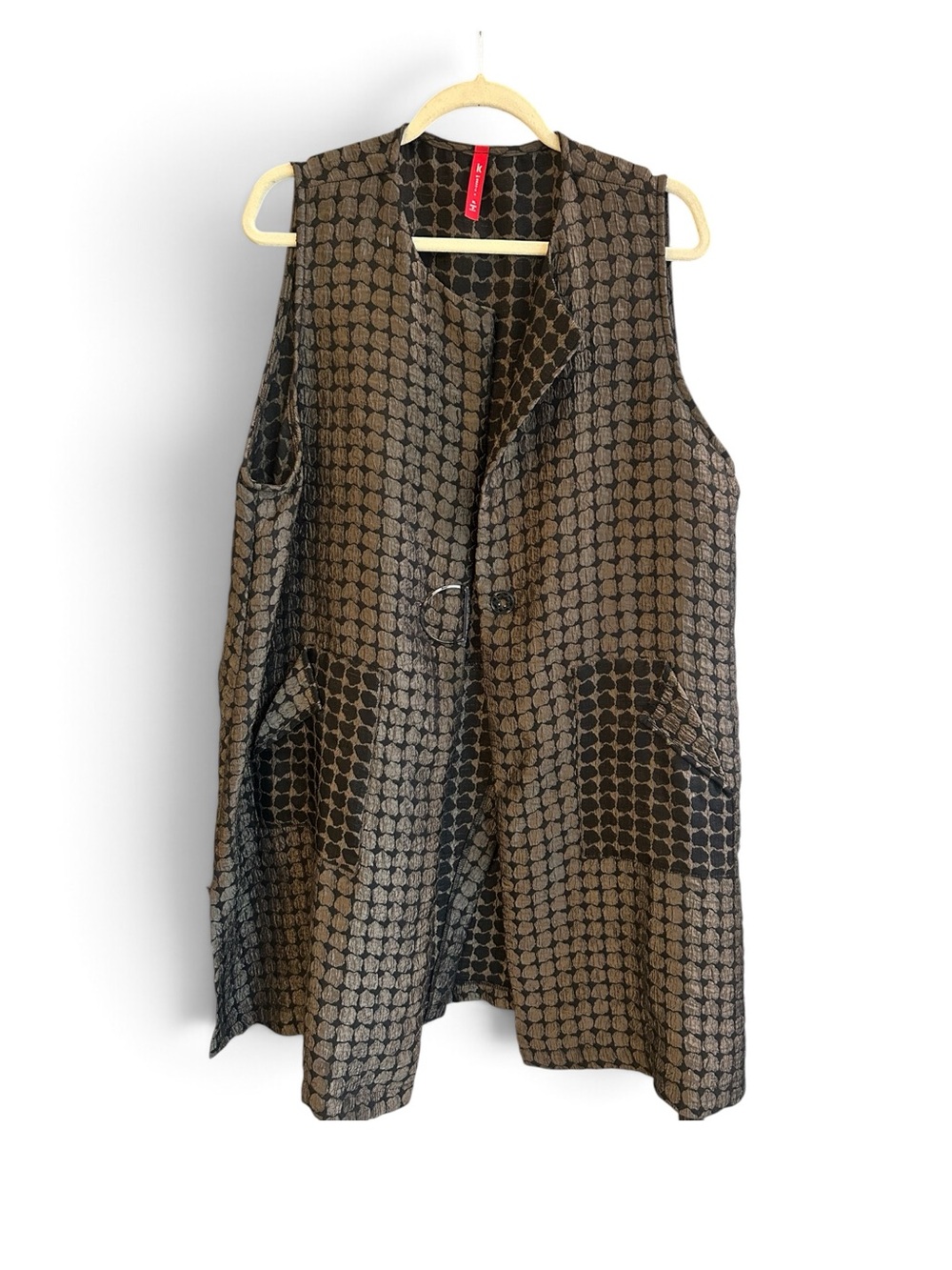 iC Connie K Sleeveless Geo-Print Long Vest in Brown and Black XL